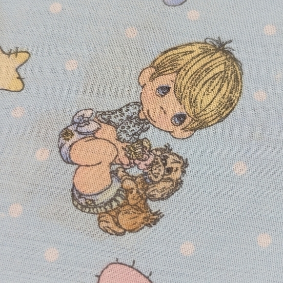 VINTAGE Precious Moments aqua blue fitted crib sheet - Picture 8 of 10